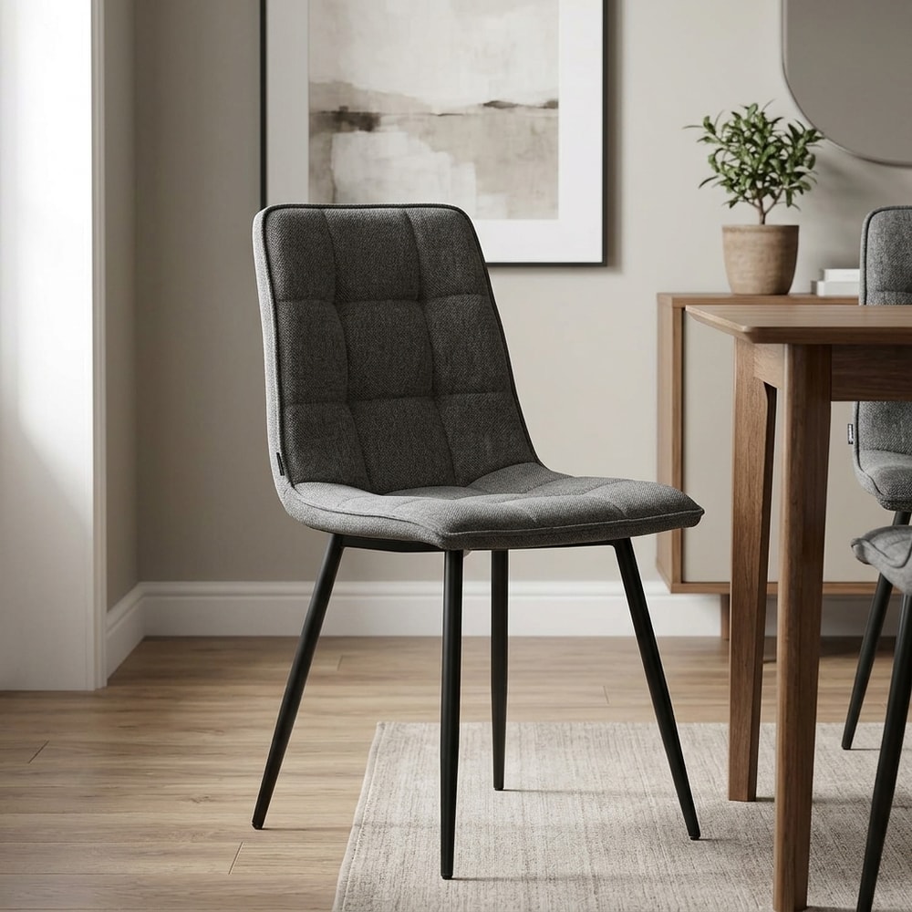 Silla de comedor tapizada en tela gris oscuro