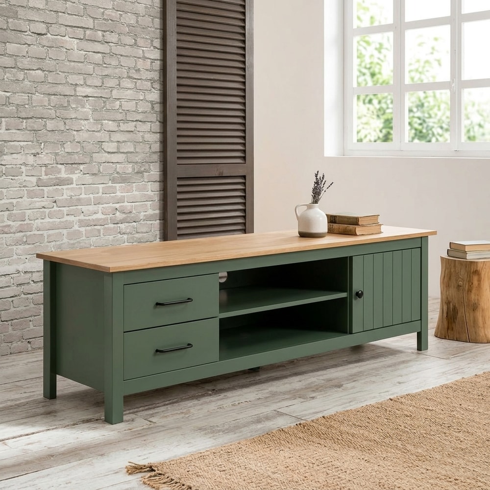 Mueble TV Moderno Verde y Madera con Almacenaje