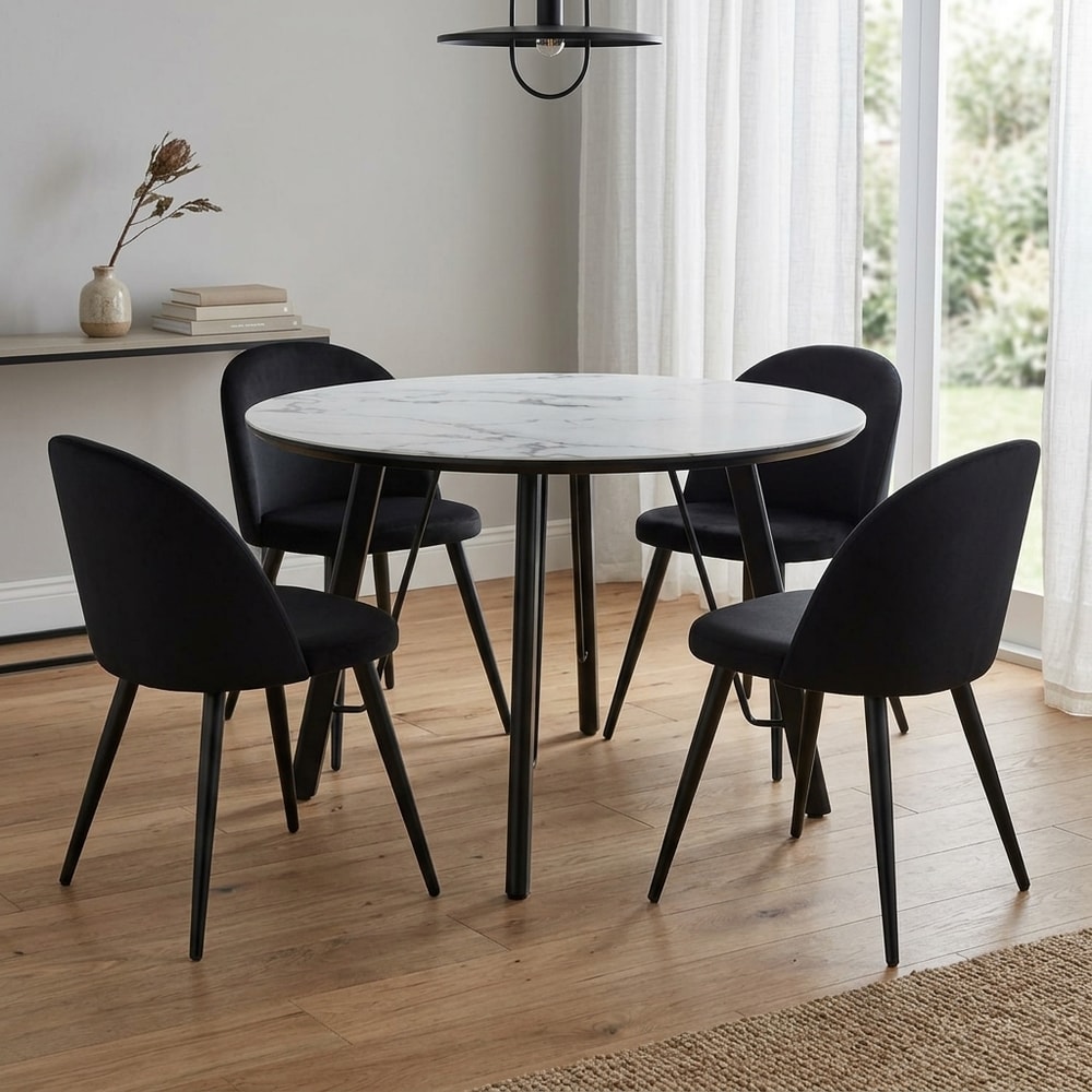 Mesa de comedor redonda efecto mármol blanco