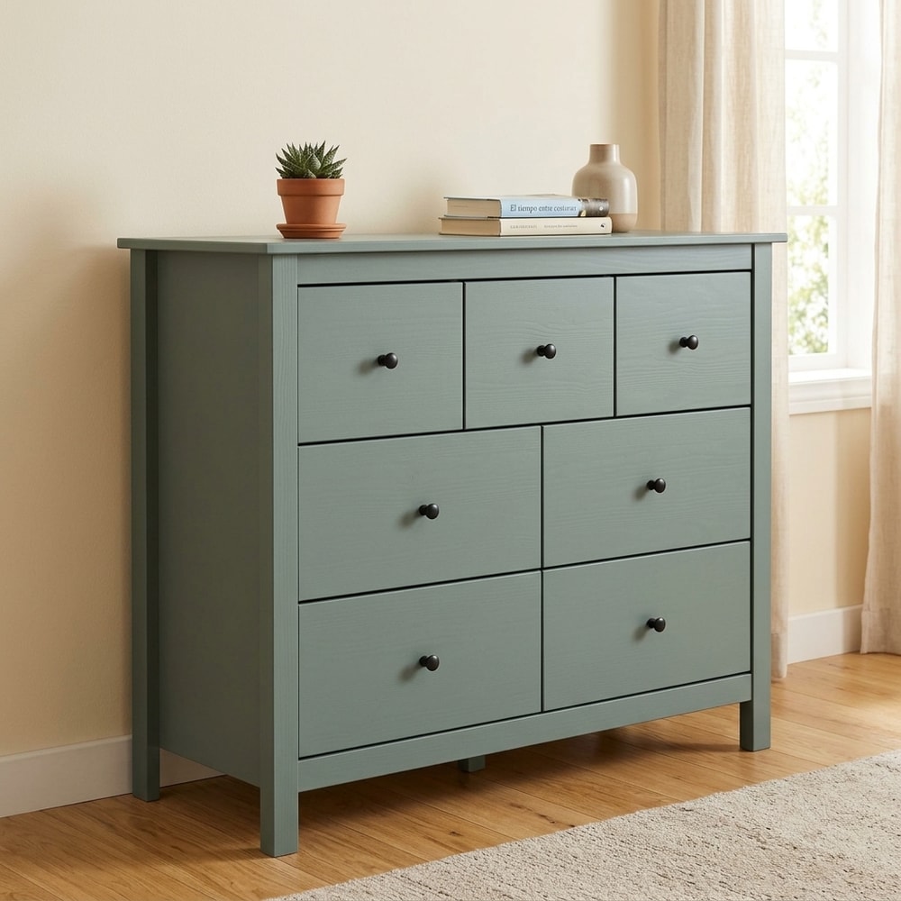 Cómoda de Madera 7 Cajones Verde Caqui