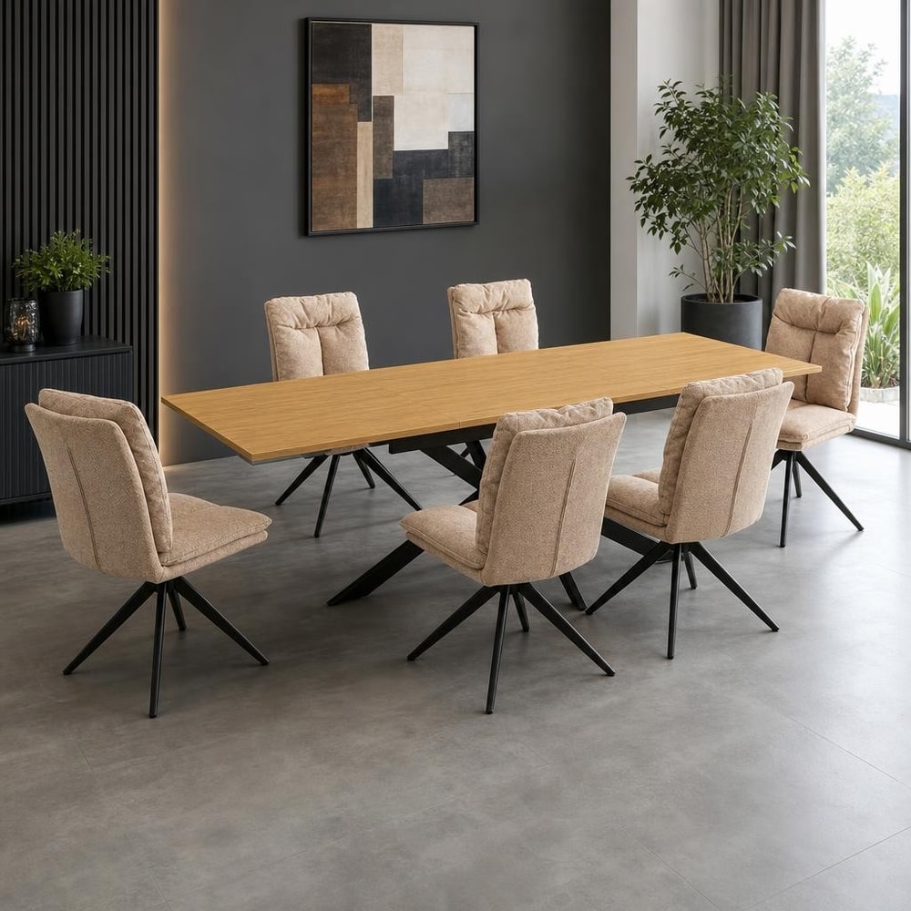 Mesa extensible con 6 sillas beige