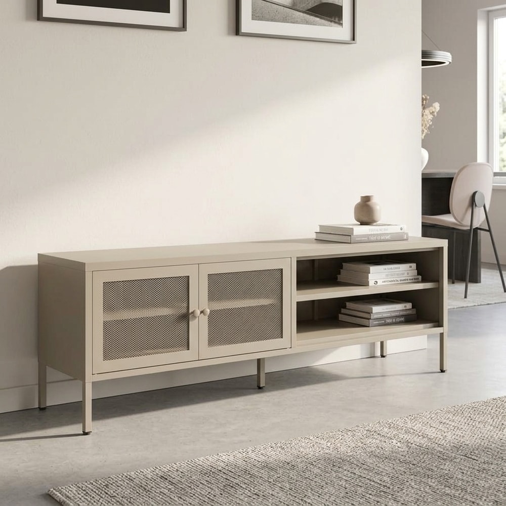 Mueble de TV moderno color arena con puertas