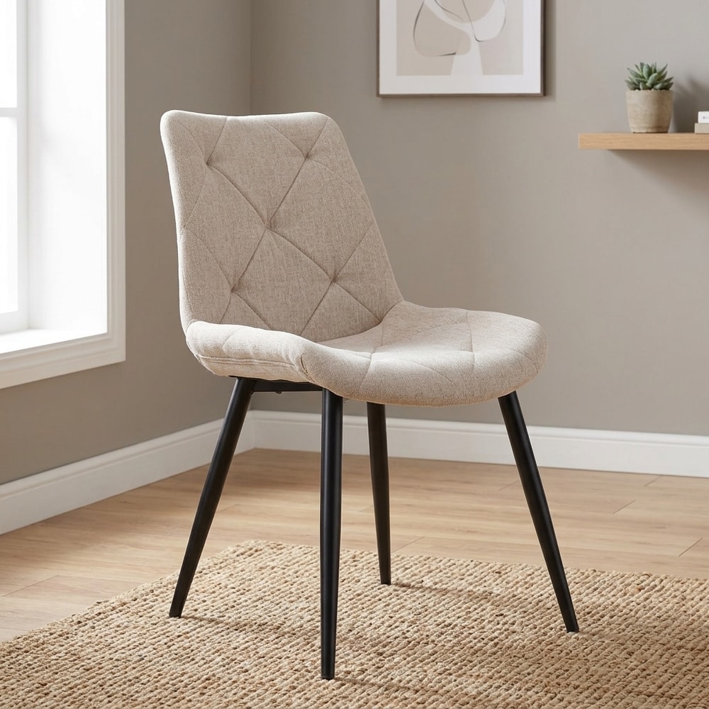 Silla de comedor tapizada beige con patas negras