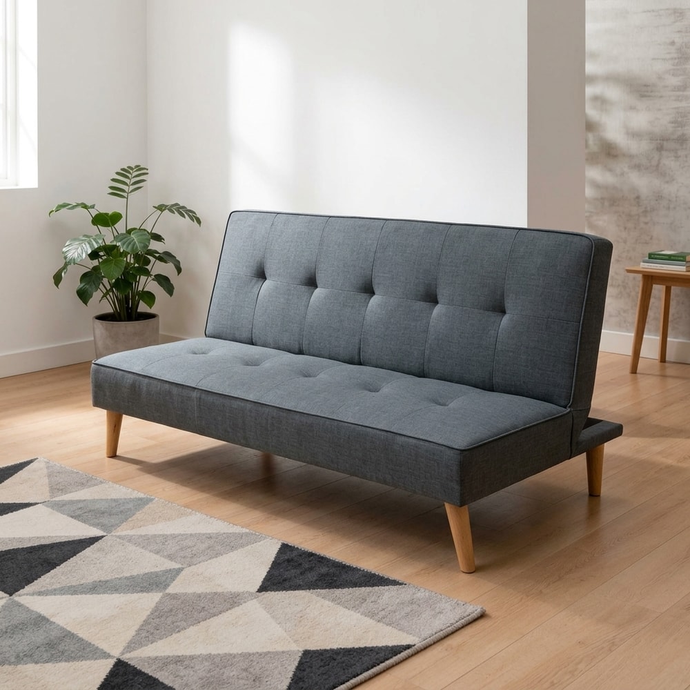 Sofá cama 3 plazas gris con patas de madera