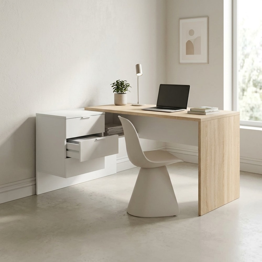 Mesa de escritorio reversible con 3 cajones