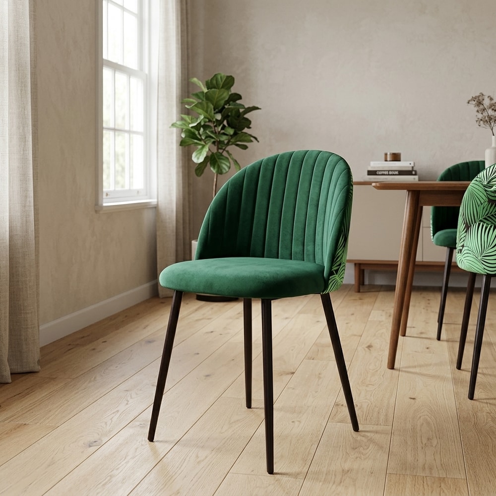 Silla de diseño en terciopelo verde y flores