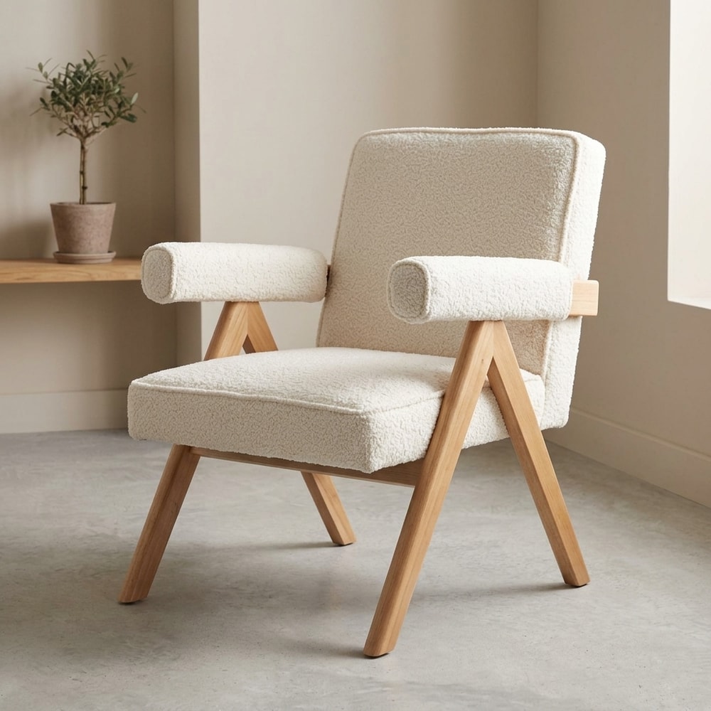 Butaca de madera maciza y tapizado linen beige