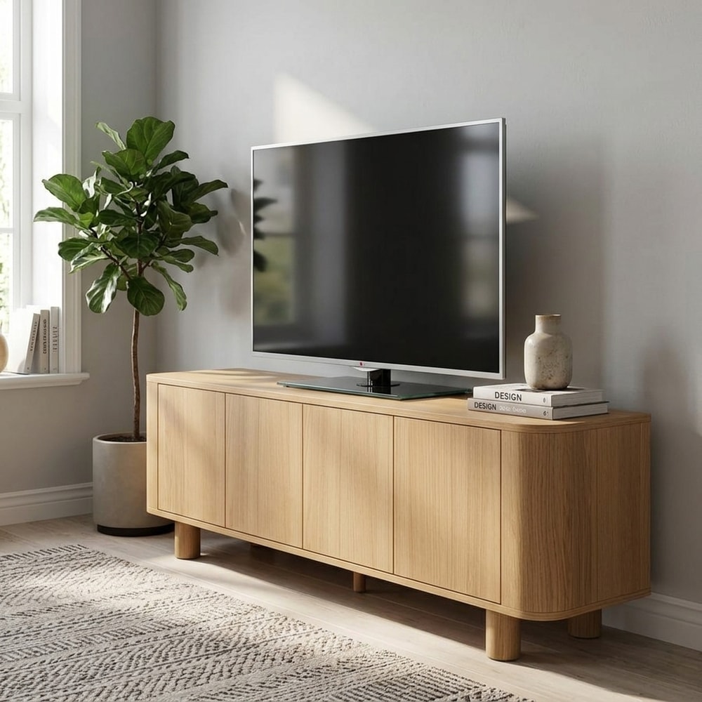 Mueble de TV en chapa de roble con 4 puertas
