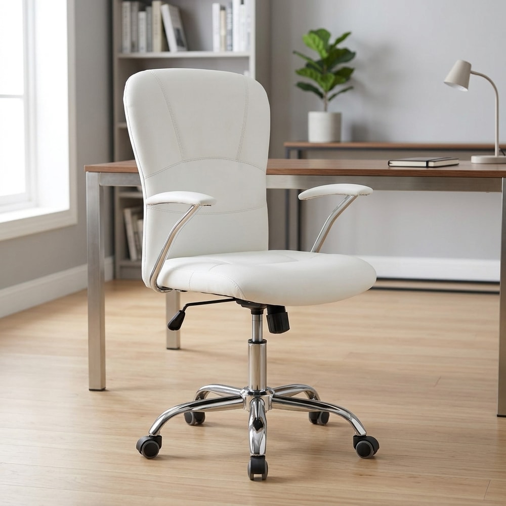 Silla de escritorio giratoria blanca símil piel