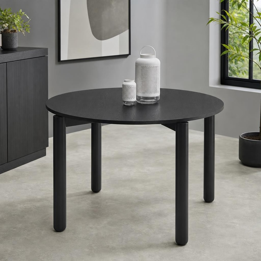 Mesa de comedor redonda negra para 4 personas