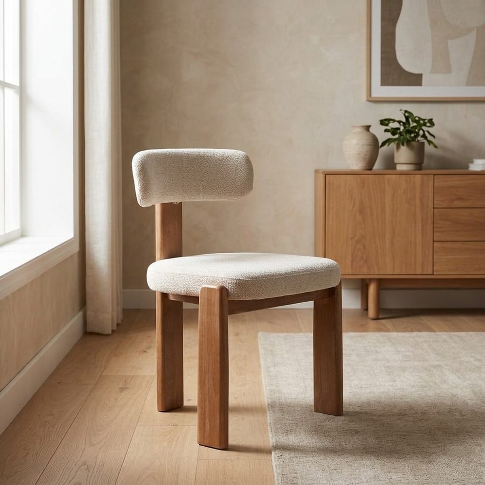 Silla de comedor beige con patas de roble lavado