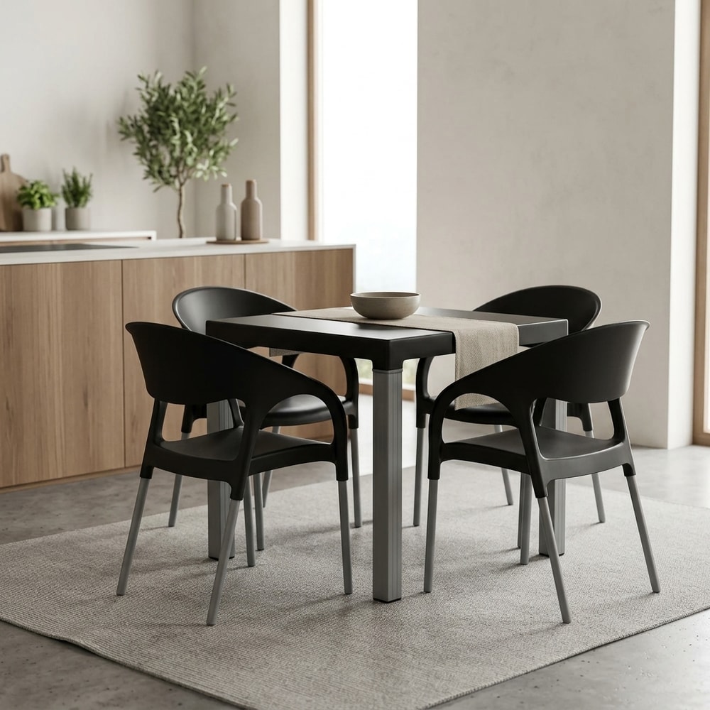 Sillón de exterior apilable negro y aluminio