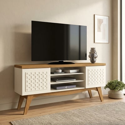 Mueble de TV con Puertas Láser Blanco y Coral
