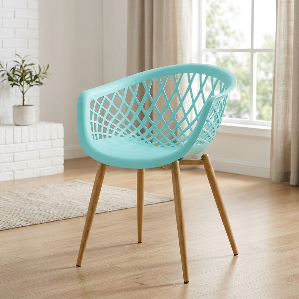 Silla de diseño verde pastel y patas efecto madera