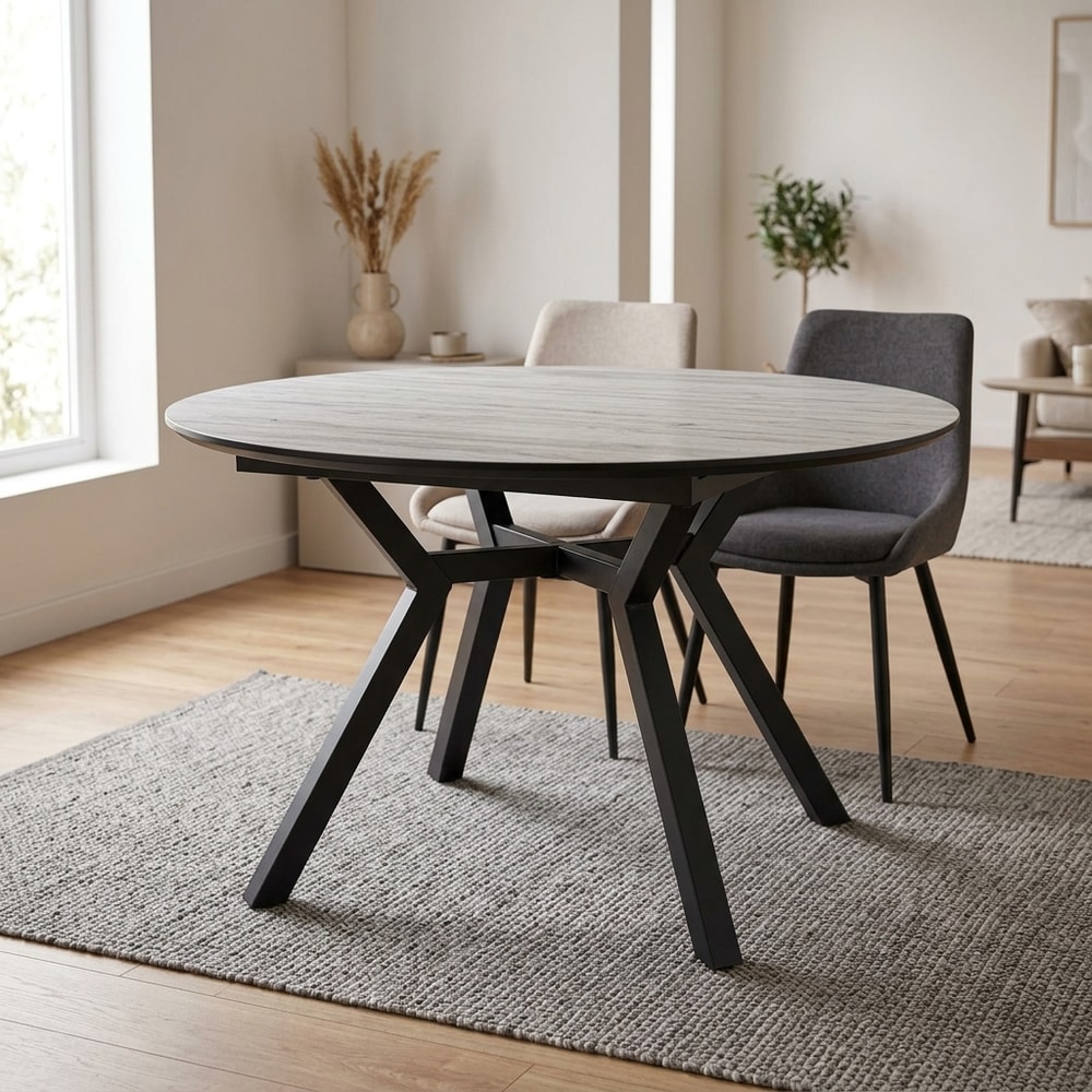 Mesa comedor extensible redonda madera y negro