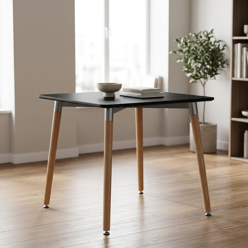 Mesa de comedor cuadrada negra y madera de haya