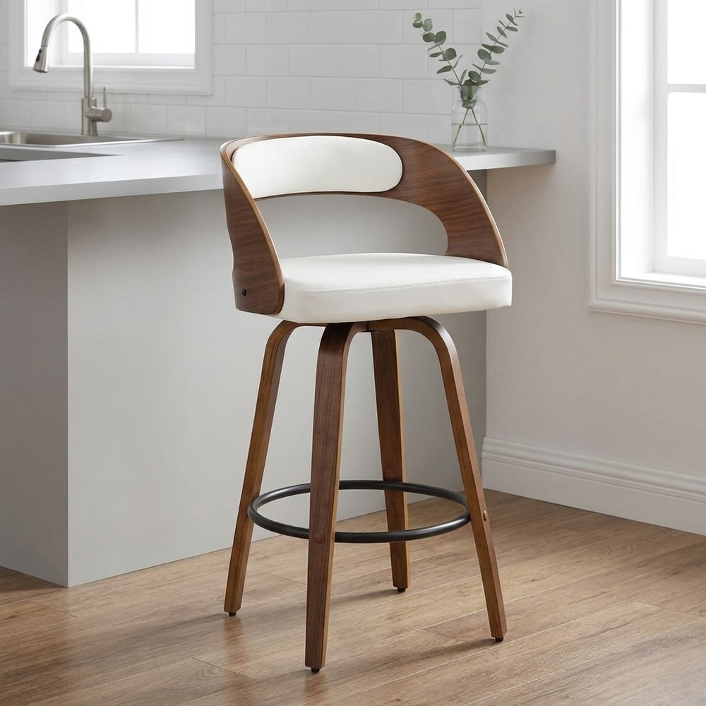 Taburete moderno de madera con asiento blanco