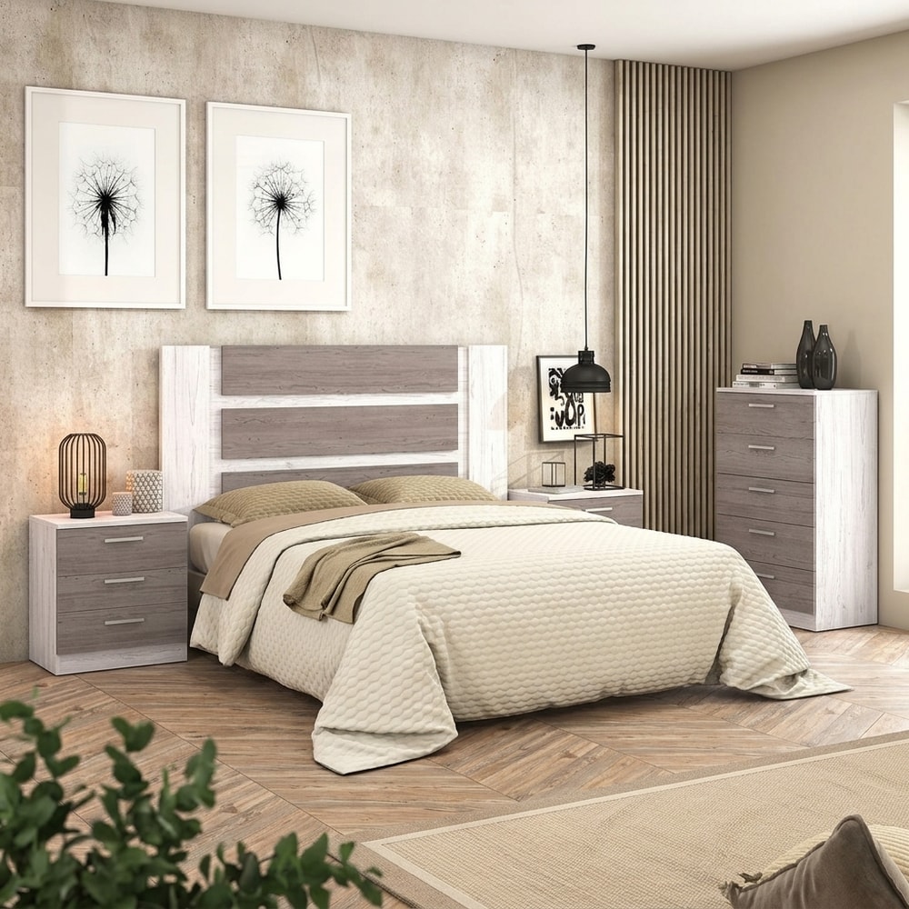 Dormitorio de matrimonio con cabecero y mesitas