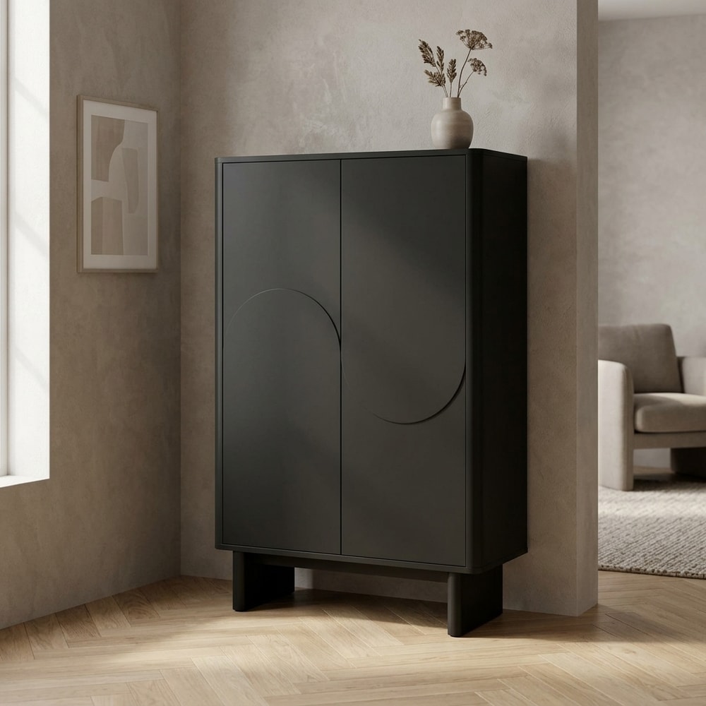 Aparador alto negro con 2 puertas y estantes