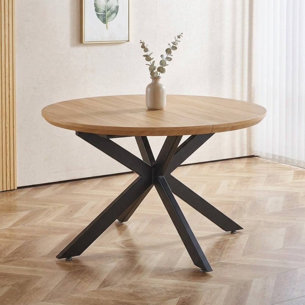 Mesa comedor redonda extensible roble y negro