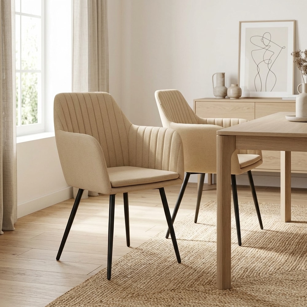 Pack 2 sillas de comedor tapizadas en beige