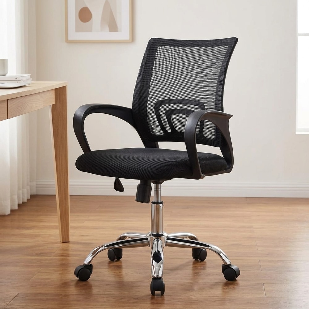 Silla de escritorio moderna con base cromada