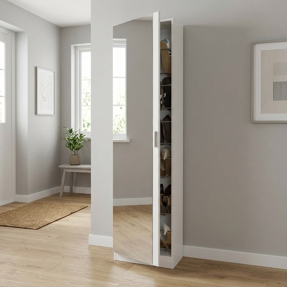 Zapatero con espejo 1 puerta Blanco Brillo