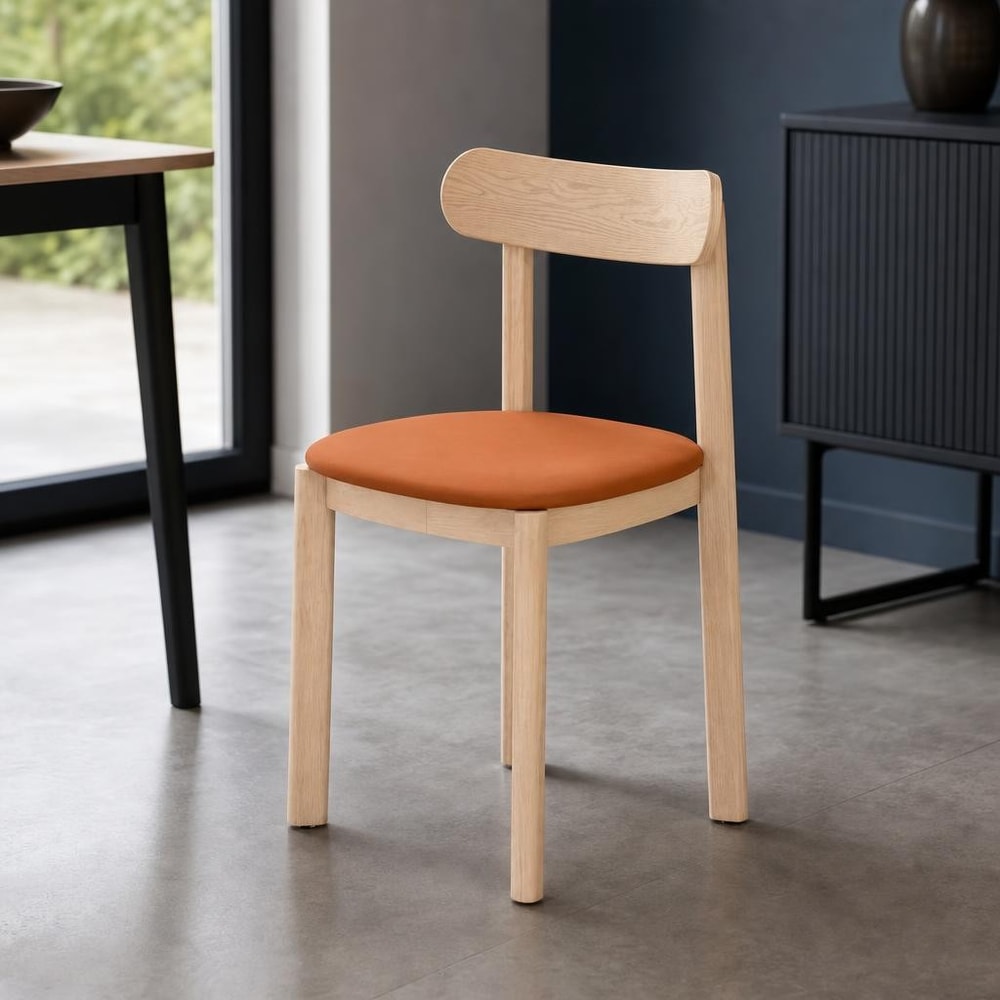 Silla de comedor natural con asiento terracota
