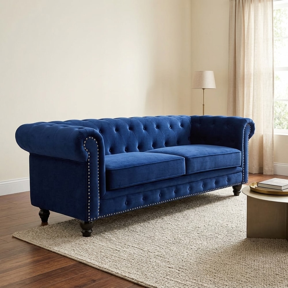 Sofá Chesterfield 3 plazas velvet azul navy