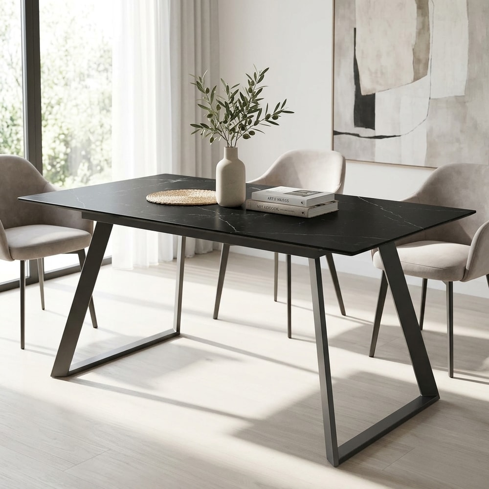 Mesa de comedor extensible efecto mármol negro