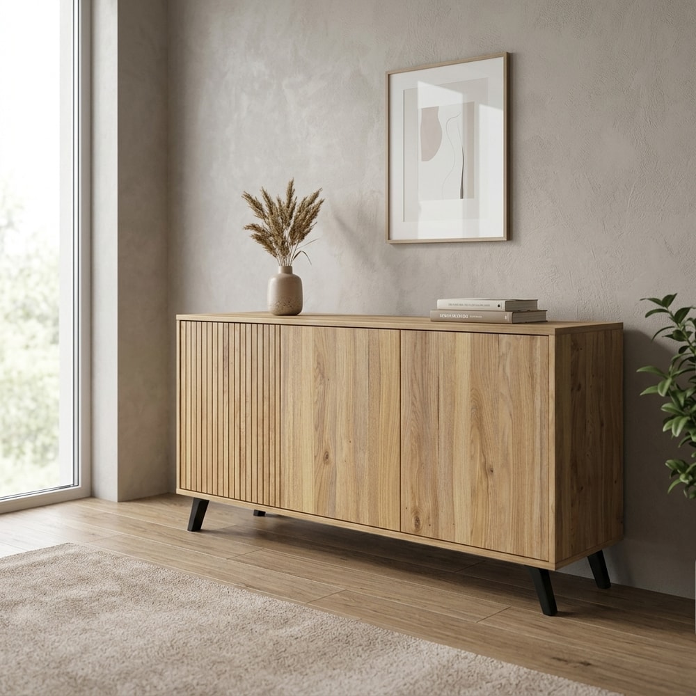 Aparador de madera con 3 puertas y diseño de rayas