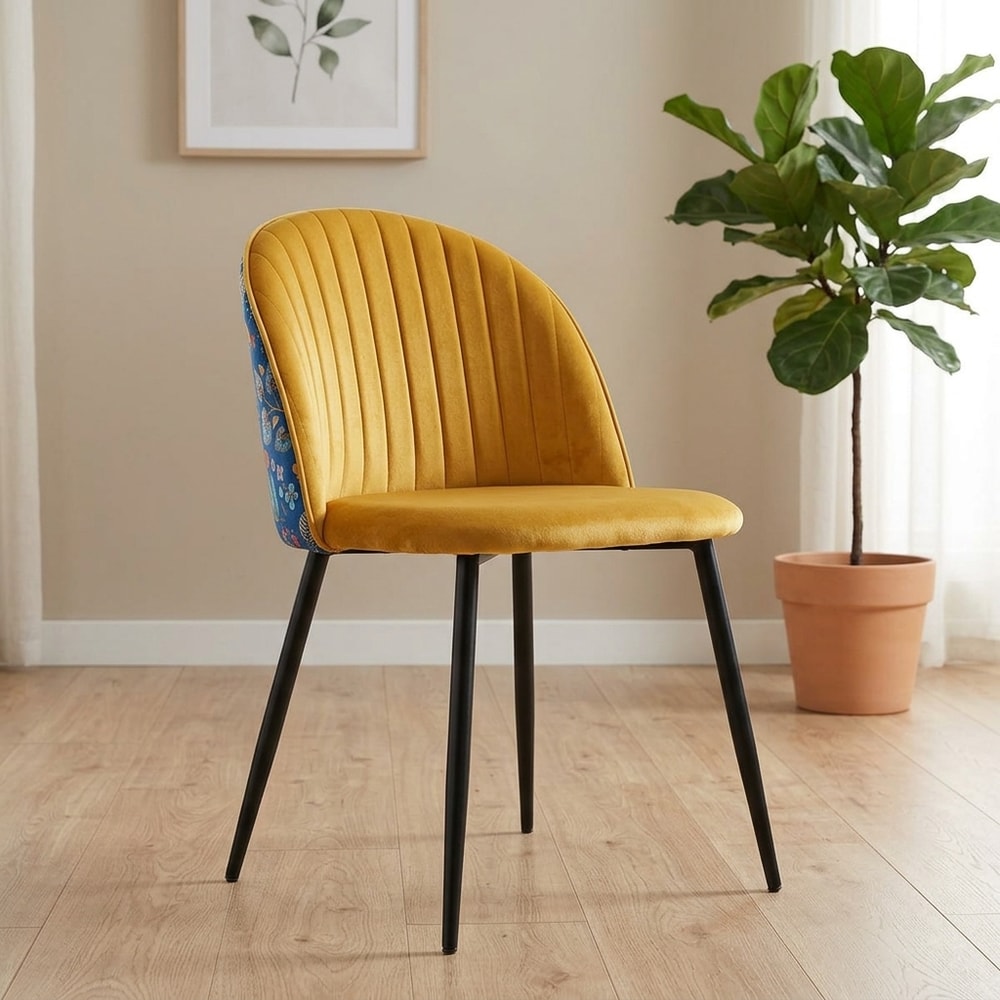 Silla terciopelo amarillo con trasera estampada