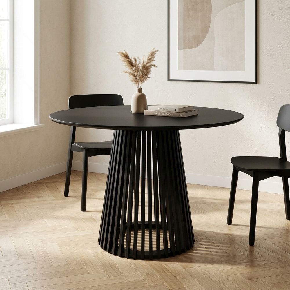 Mesa de comedor redonda negra base palillería