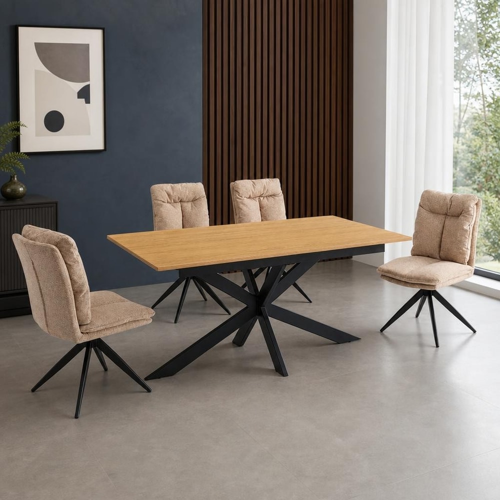 Mesa extensible con 4 sillas beige
