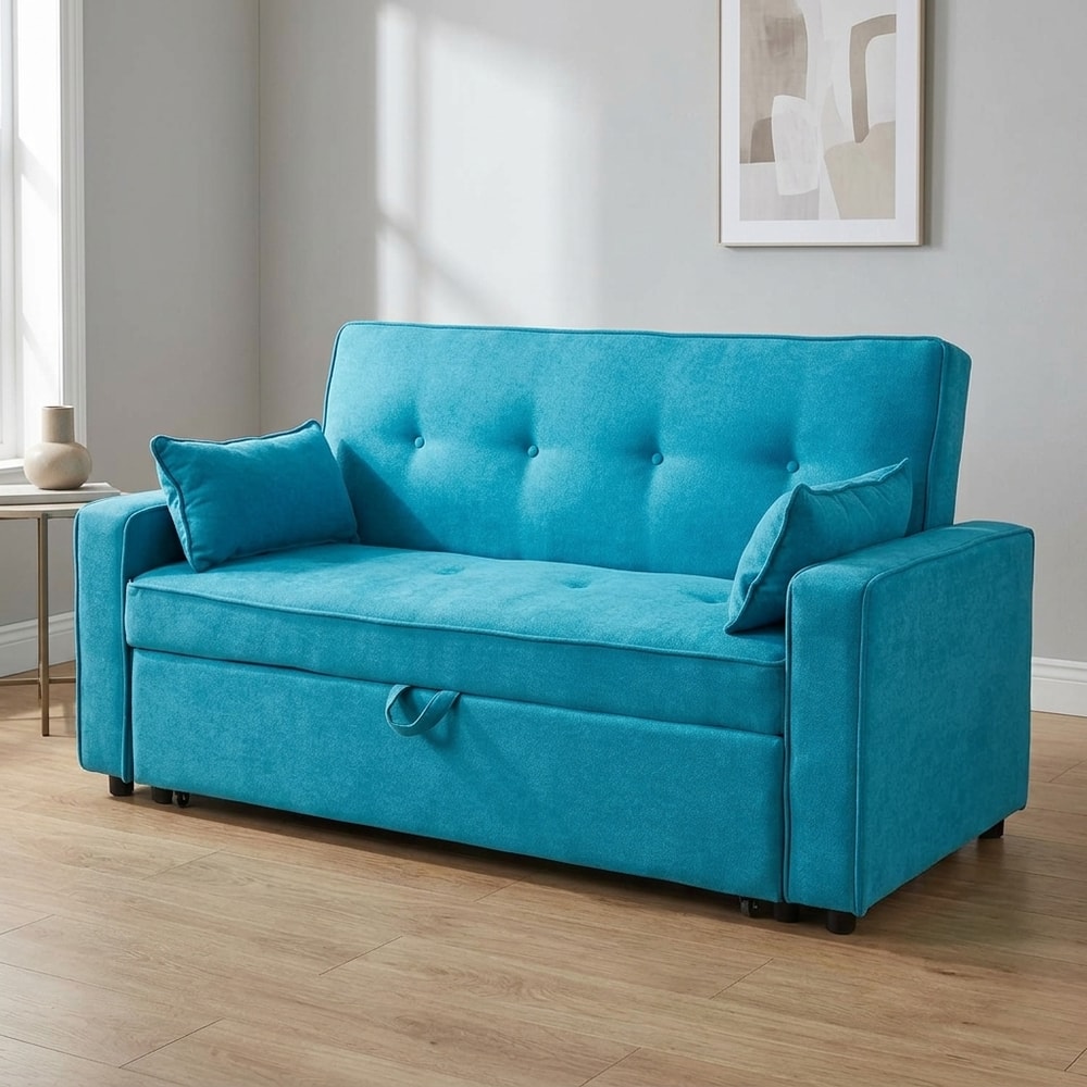 Sofá cama extraíble de tela azul