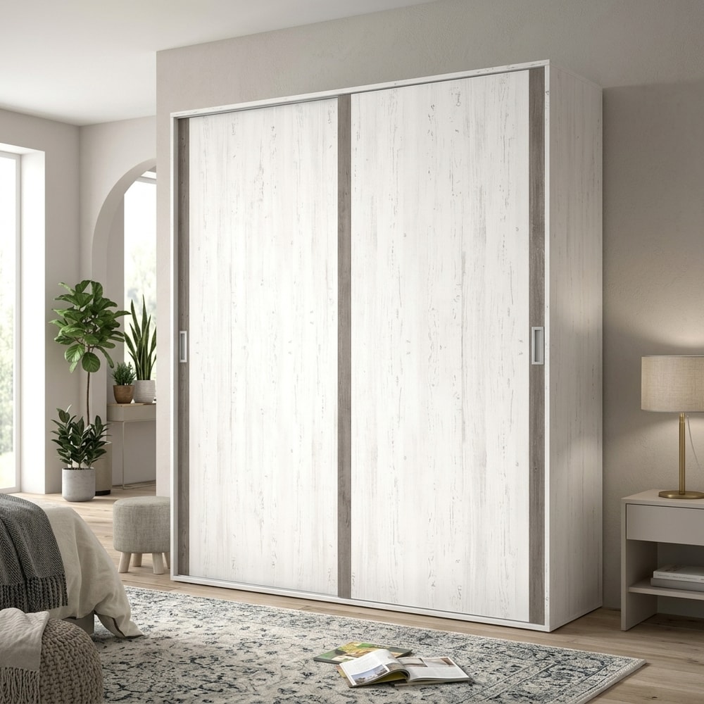 Armario de 2 puertas correderas gris y blanco