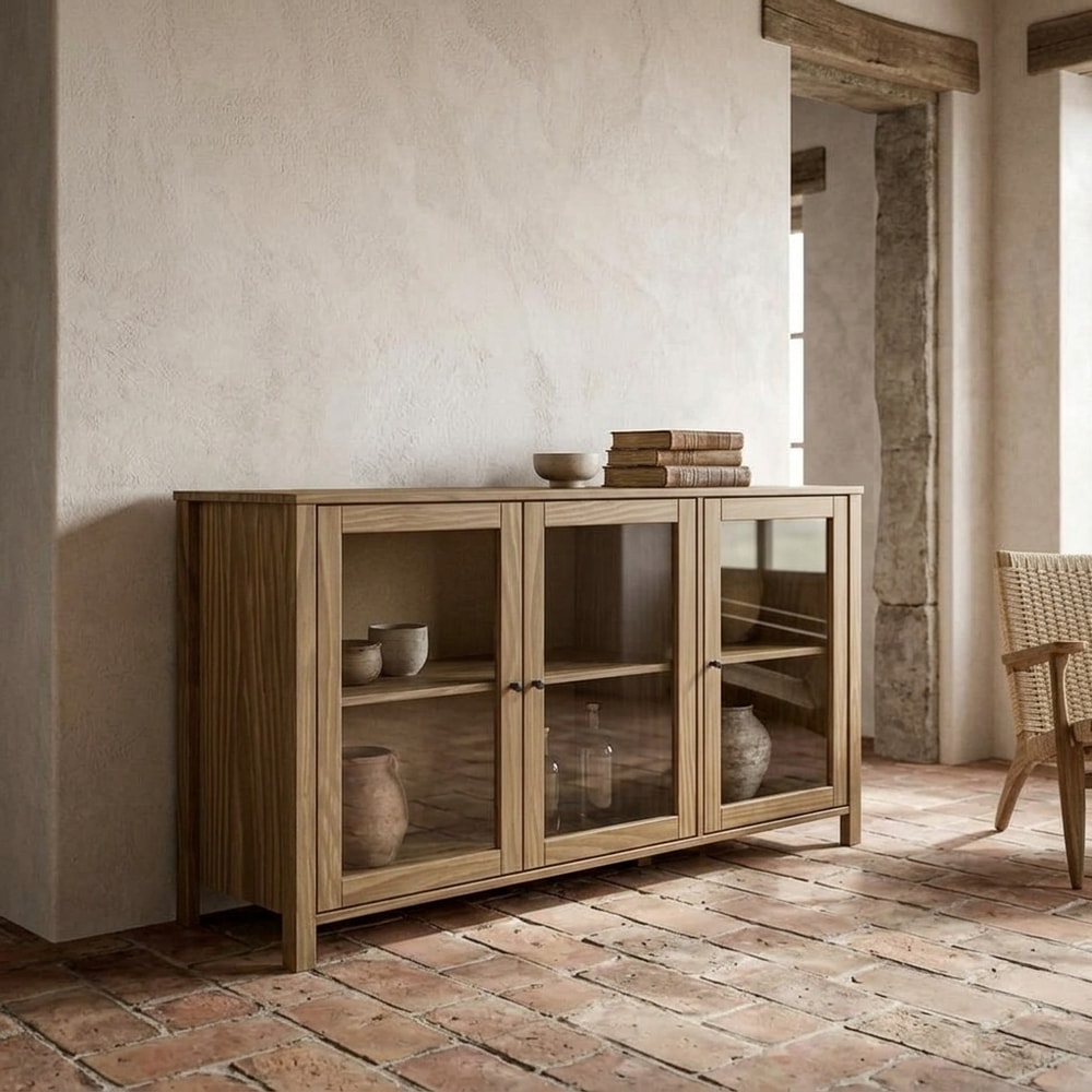Aparador de Madera con 3 Puertas de Cristal