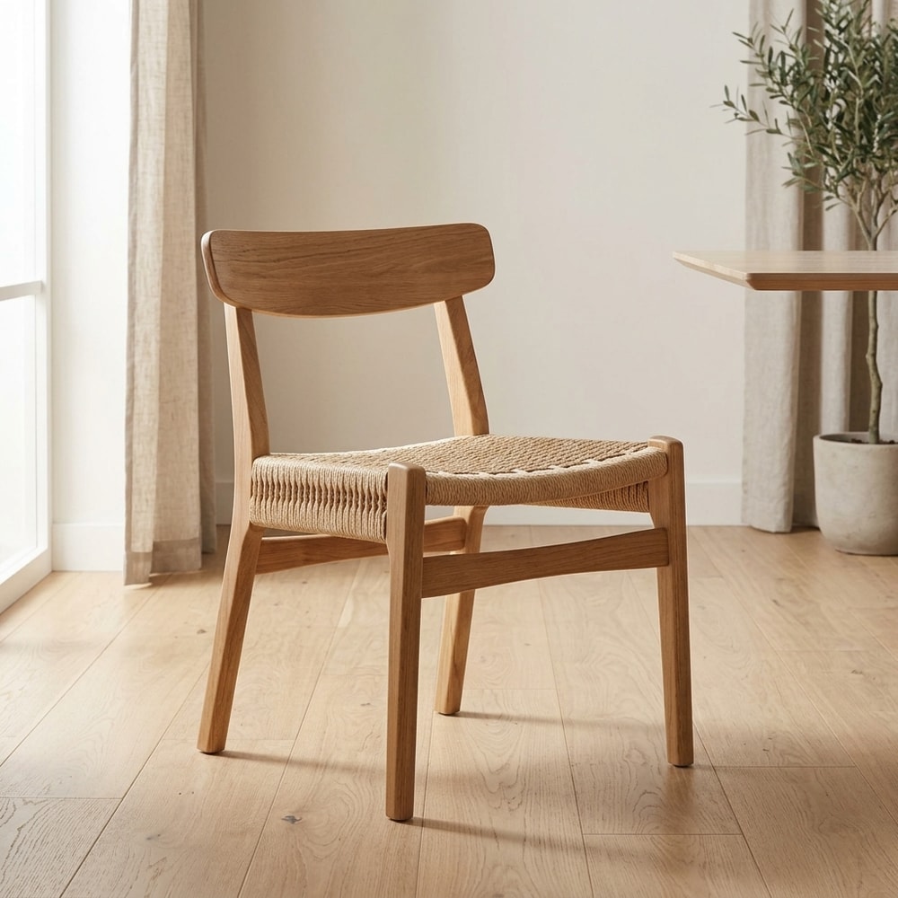 Silla de comedor de roble con asiento trenzado