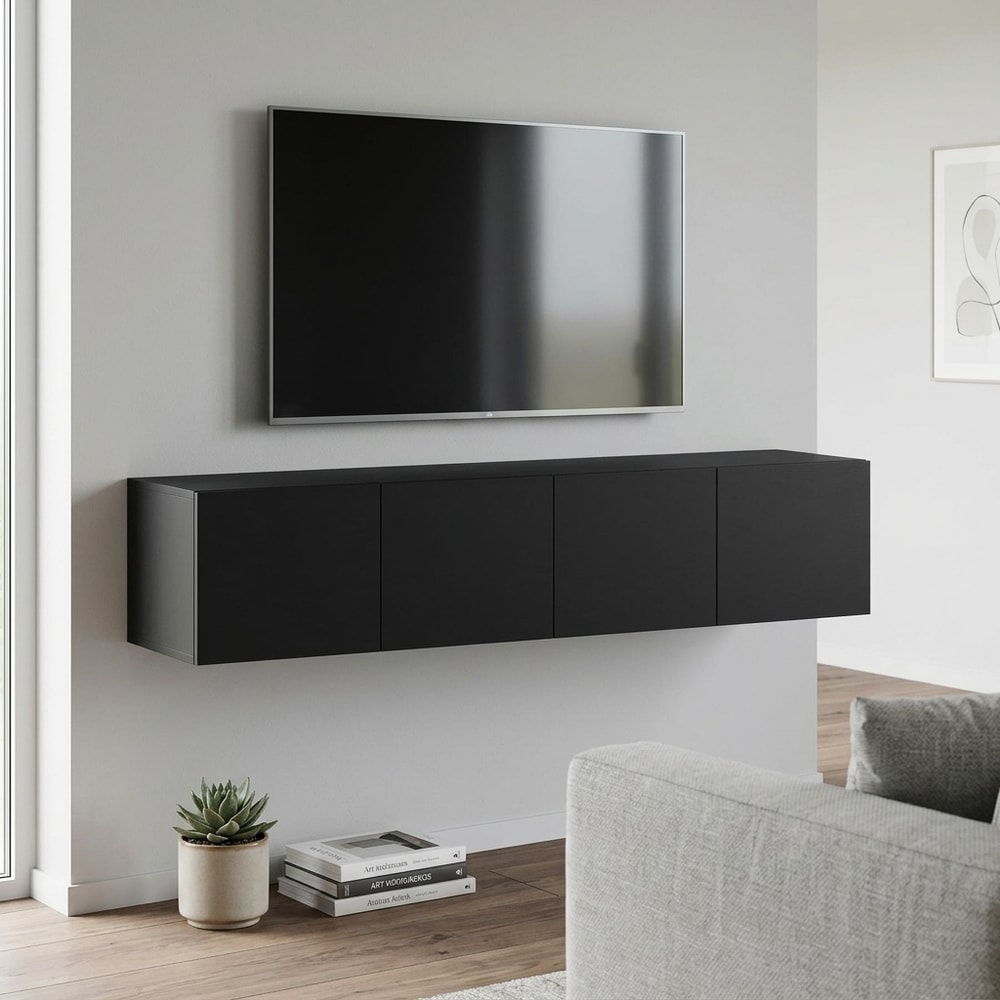 Mueble TV Flotante 4 Puertas Negro