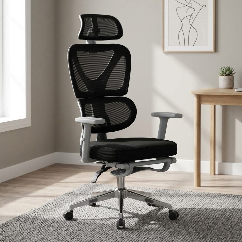 Silla de oficina ergonómica con reposapiés