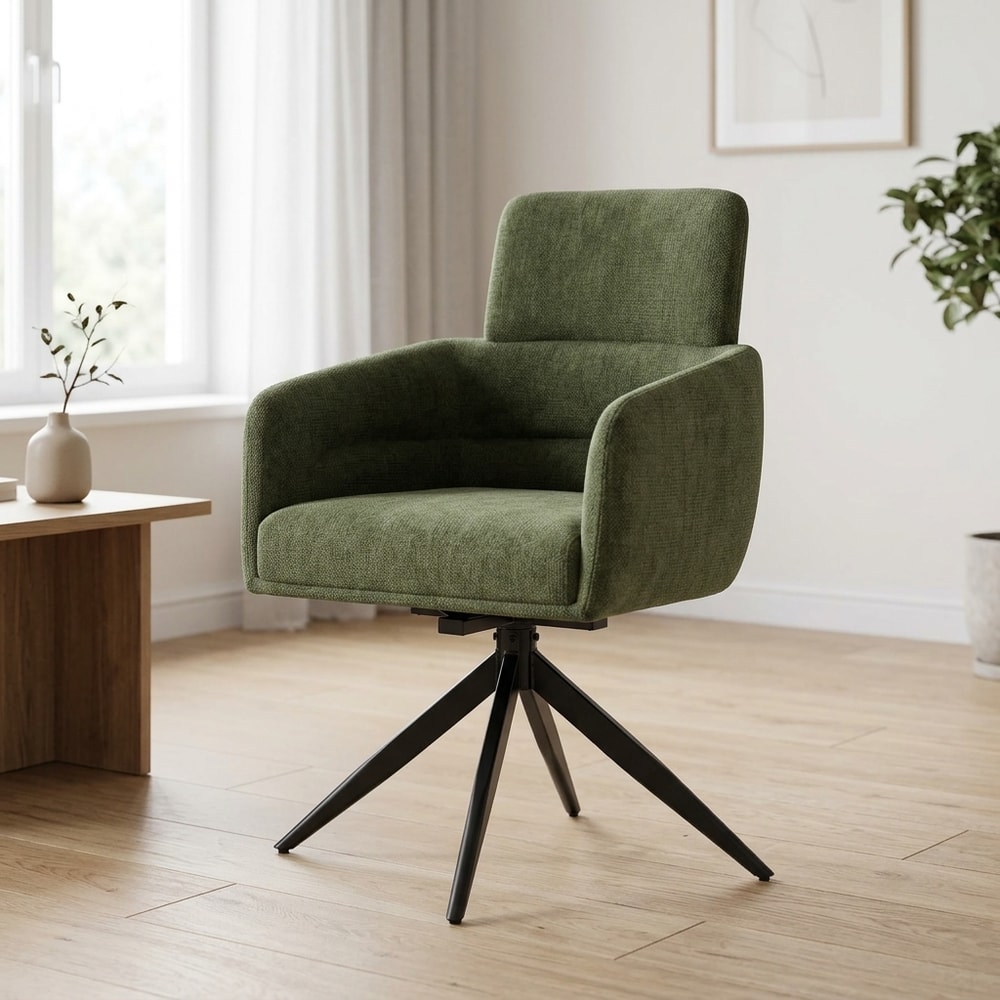 Sillón giratorio tapizado verde con patas negras
