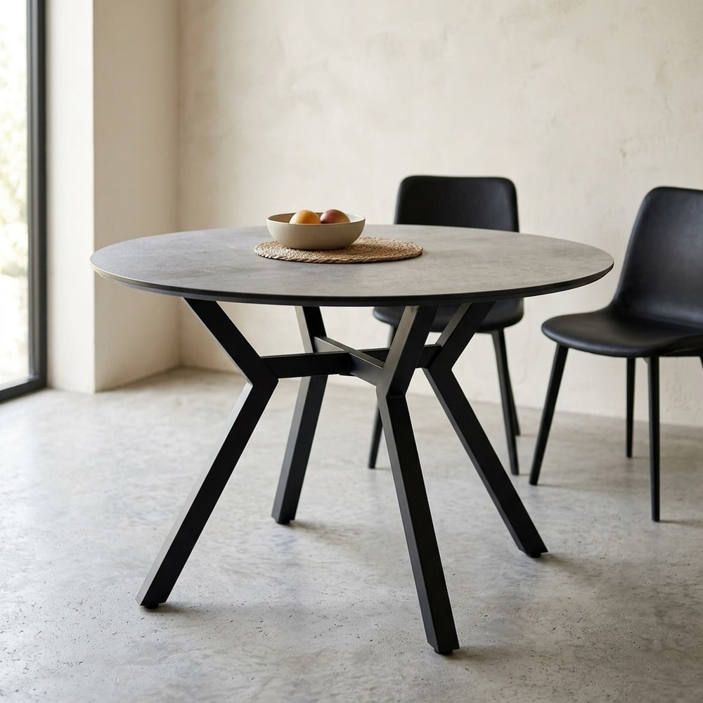 Mesa de comedor redonda extensible gris y negra