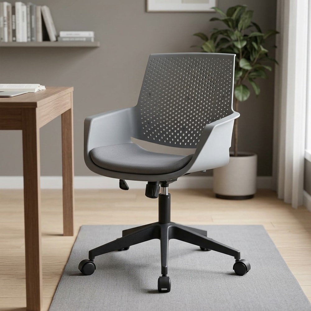 Silla de oficina ergonómica gris con ruedas