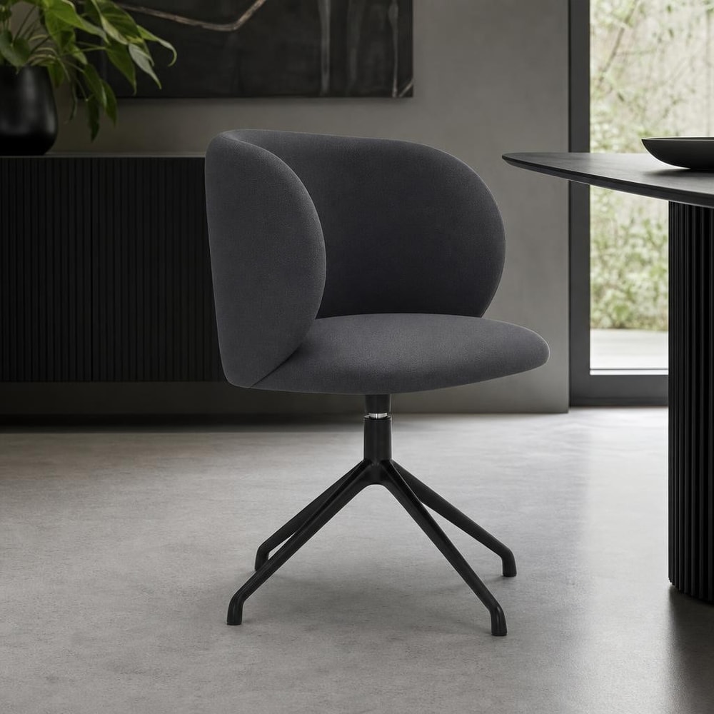 Silla de comedor gris con pata araña negra