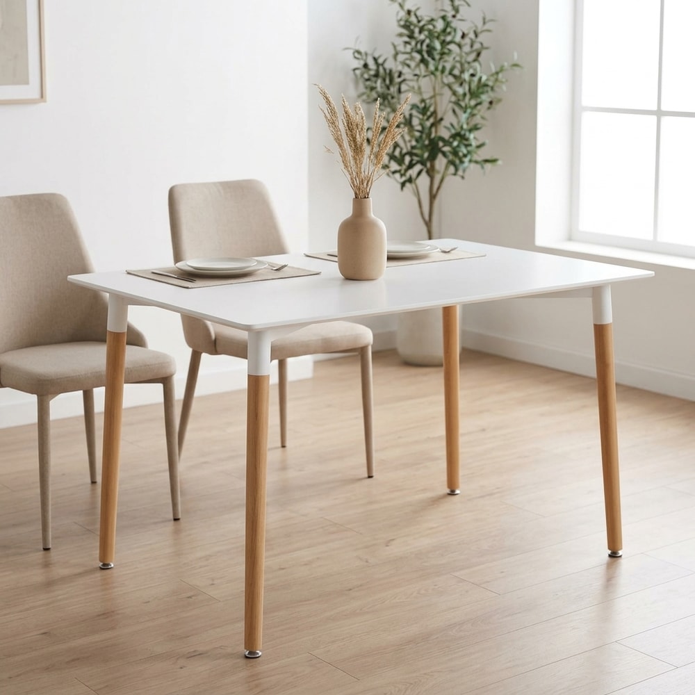 Mesa de comedor nórdica blanca y madera
