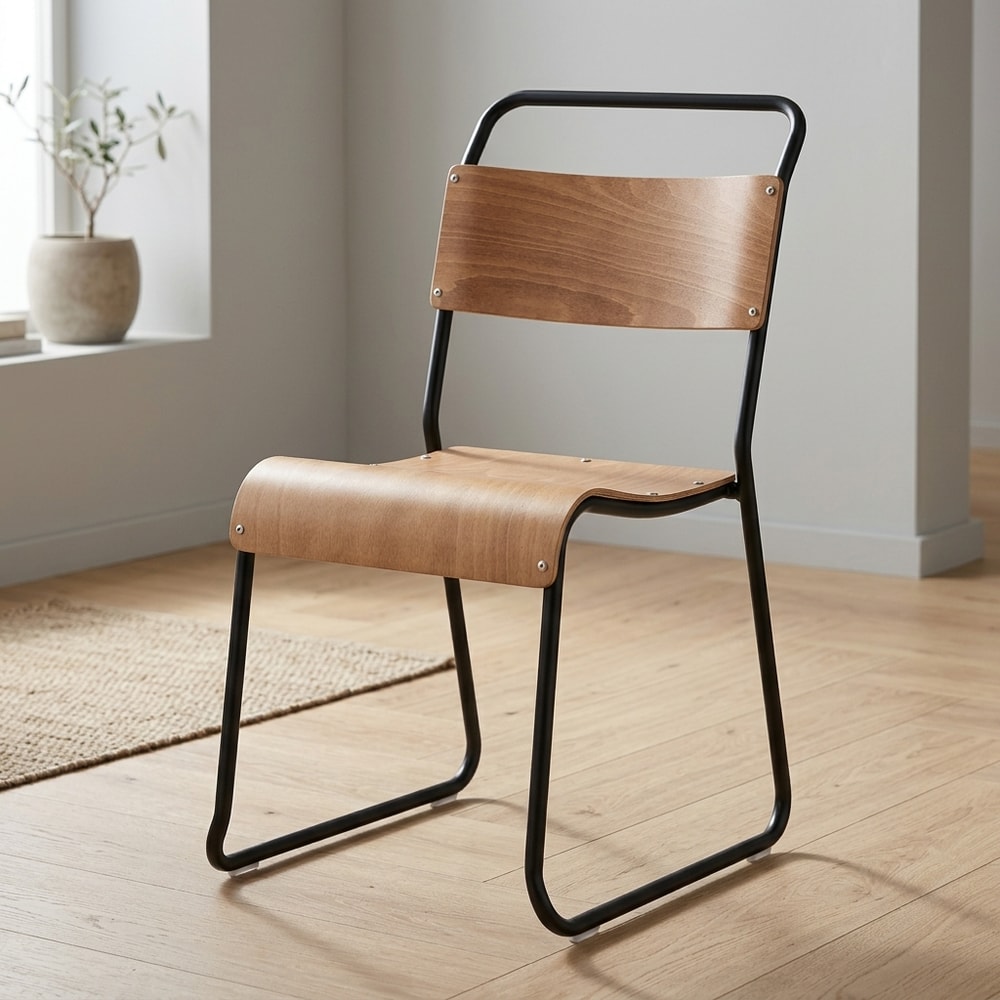 Silla de comedor apilable madera natural y negro