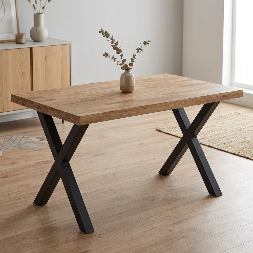 Mesa de comedor roble americano con patas en X