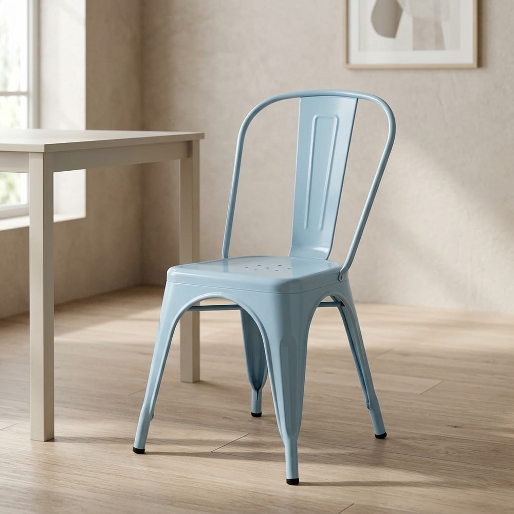 Silla de comedor apilable de acero azul