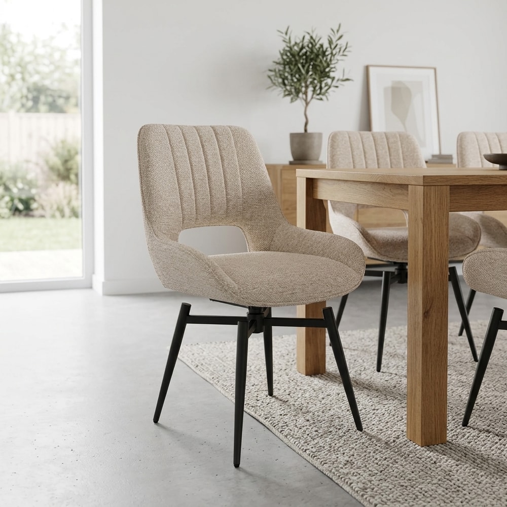 Silla de comedor giratoria tapizada en beige