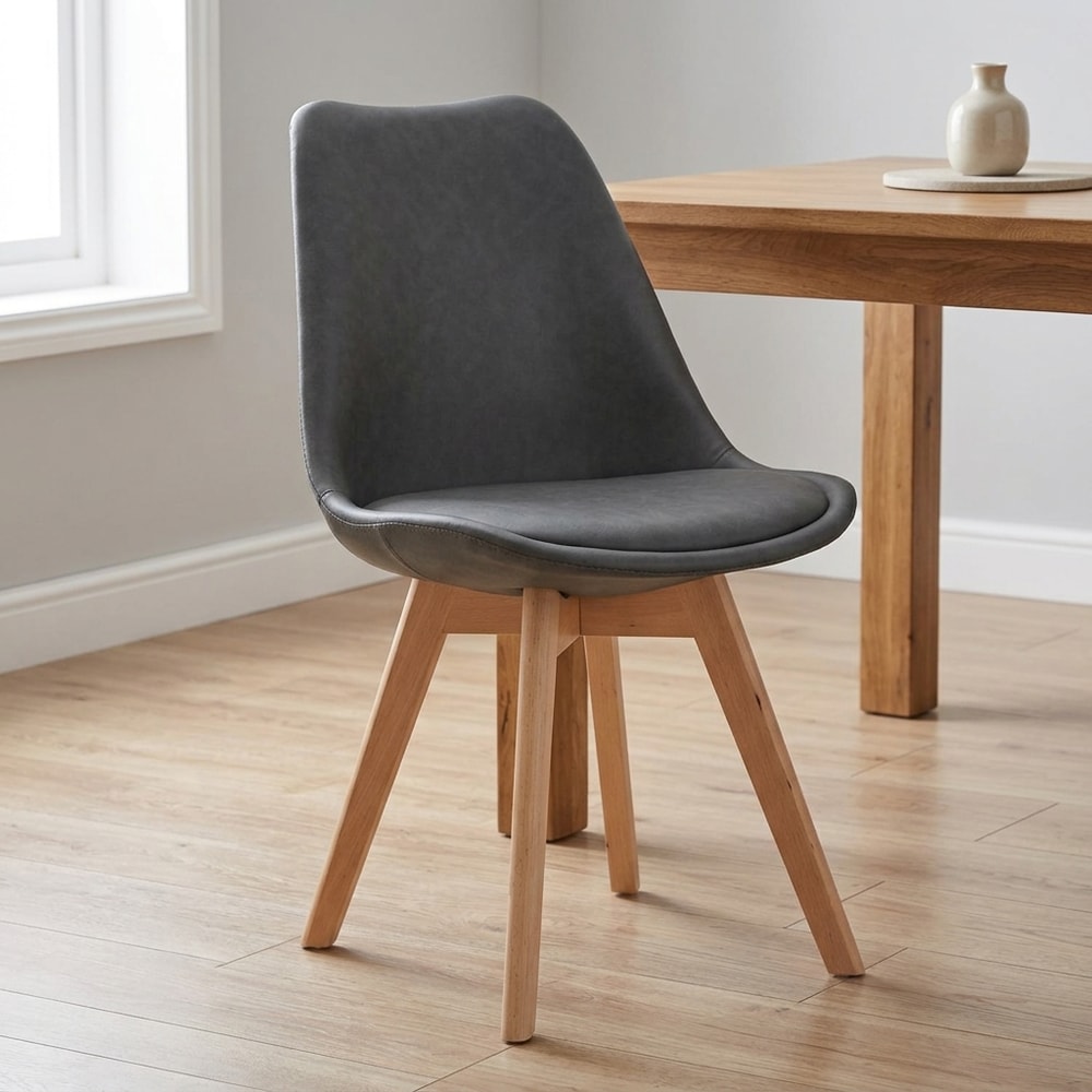 Silla Comedor Tapizada Gris con Patas Madera